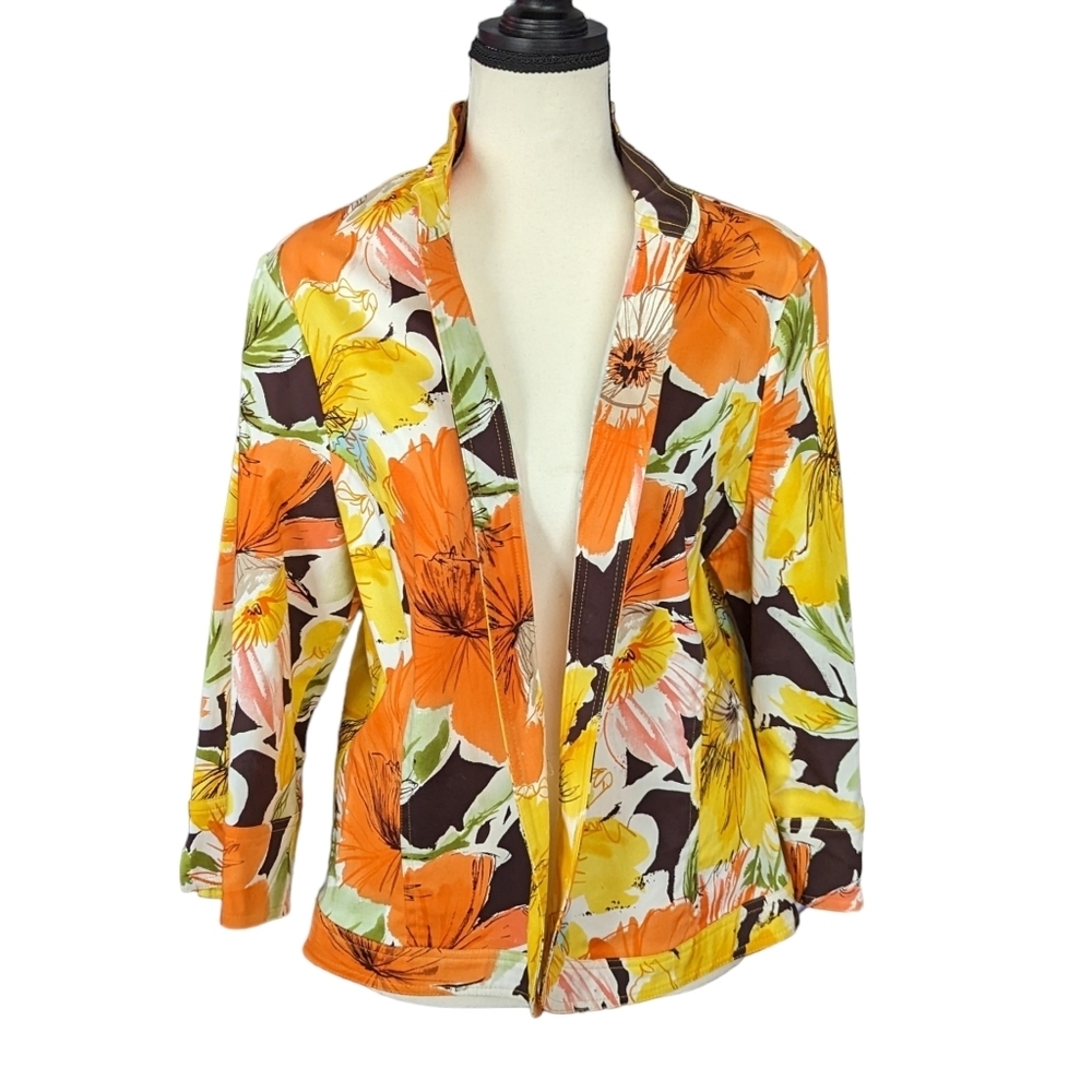 Coldwater Creek 16 Jacket Vibrant Orange Yellow Floral